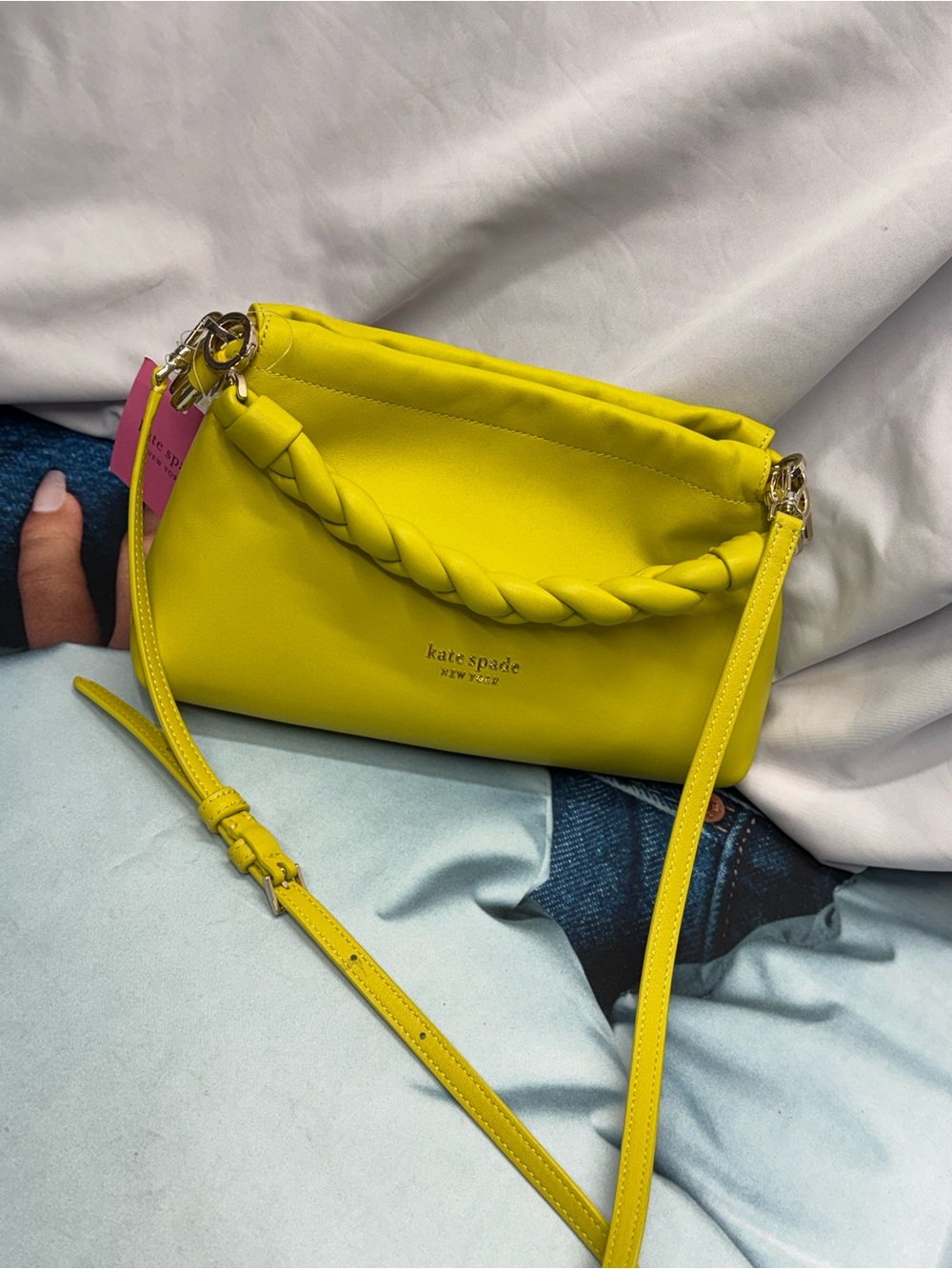 (new+tag) Kate Spade Meringue Shoulder / Crossbody Lime Yellow Braided-Handle - Picture 13 of 14
